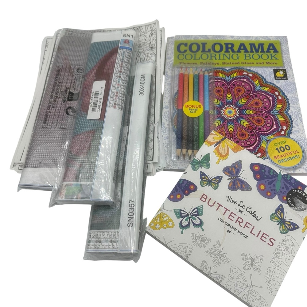 🦋 Creative Relaxation Bundle – Coloring Books, Loose Pages & Diamond Paintings